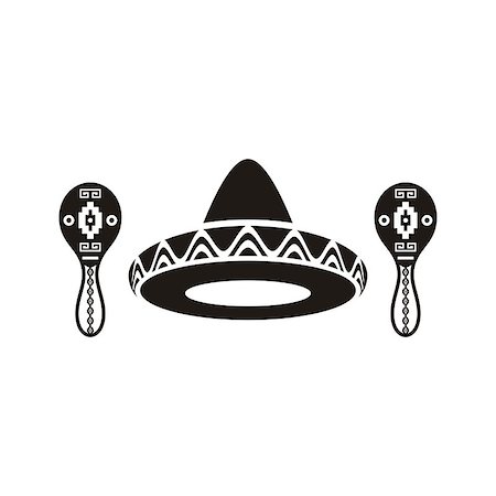 simsearch:400-08931178,k - Black vector mexican sombrero and maracas icon isolated Fotografie stock - Microstock e Abbonamento, Codice: 400-07955548