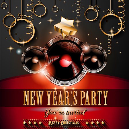 simsearch:400-06423062,k - New Year's Party Flyer design for nigh clubs event with festive Christmas themed elements and space for your text. Photographie de stock - Aubaine LD & Abonnement, Code: 400-07955728