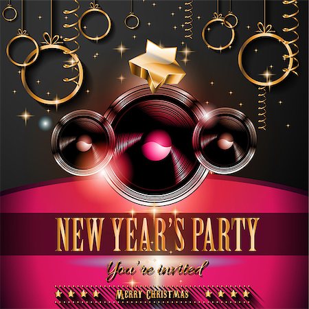 simsearch:400-06423062,k - New Year's Party Flyer design for nigh clubs event with festive Christmas themed elements and space for your text. Photographie de stock - Aubaine LD & Abonnement, Code: 400-07955729