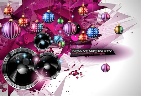 posters with ribbon banner - New Year's Party Flyer design for nigh clubs event with festive Christmas themed elements and space for your text. Stock Photo - Budget Royalty-Free & Subscription, Code: 400-07955739