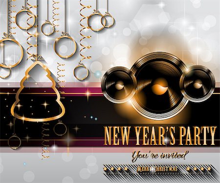 simsearch:400-06423062,k - New Year's Party Flyer design for nigh clubs event with festive Christmas themed elements and space for your text. Photographie de stock - Aubaine LD & Abonnement, Code: 400-07955730