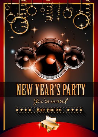 simsearch:400-06423062,k - New Year's Party Flyer design for nigh clubs event with festive Christmas themed elements and space for your text. Photographie de stock - Aubaine LD & Abonnement, Code: 400-07955740