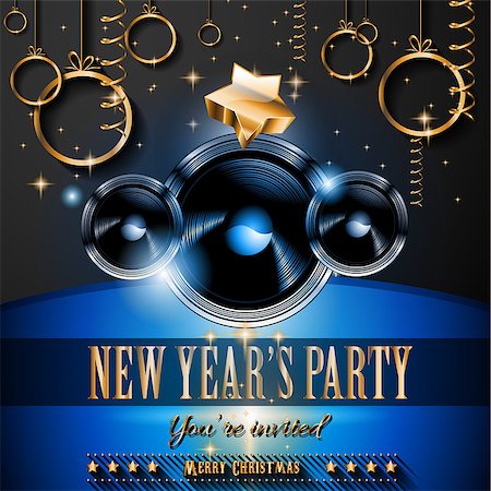 simsearch:400-06423062,k - New Year's Party Flyer design for nigh clubs event with festive Christmas themed elements and space for your text. Photographie de stock - Aubaine LD & Abonnement, Code: 400-07955741