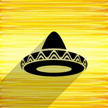 simsearch:400-08931178,k - Black vector mexican sombrero icon on yellow background Fotografie stock - Microstock e Abbonamento, Codice: 400-07956065