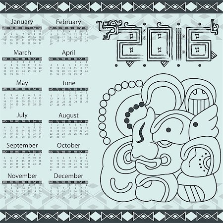 Vector calendar 2016 in aztec style Stock Photo - Budget Royalty-Free & Subscription, Code: 400-07956257