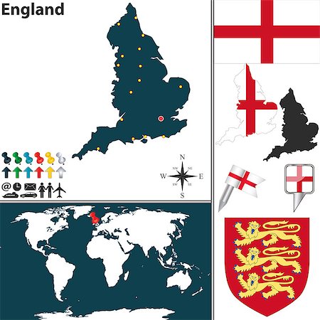 simsearch:400-08198206,k - Vector map of England with coat of arms and location on world map Photographie de stock - Aubaine LD & Abonnement, Code: 400-07956260
