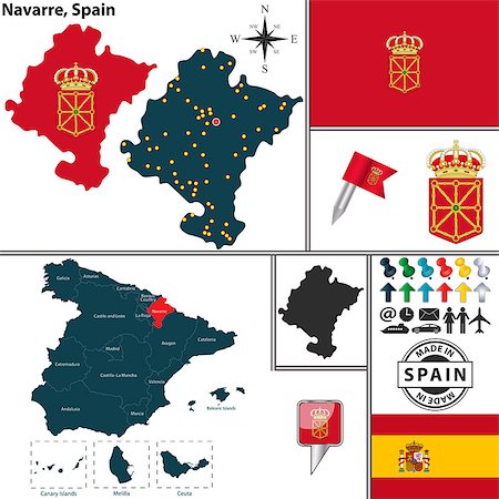 pamplona - Vector map of region of Navarre with coat of arms and location on Spanish map Photographie de stock - Aubaine LD & Abonnement, Code: 400-07956279