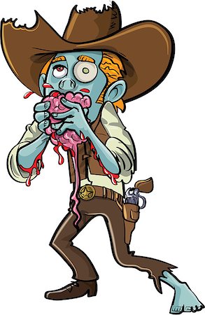 dead body in a boot - Cartoon zombie cowboy eating a brain. Isolated Photographie de stock - Aubaine LD & Abonnement, Code: 400-07956403