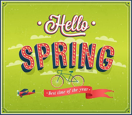 posters with ribbon banner - Hello spring typographic design. Vector illustration. Stock Photo - Budget Royalty-Free & Subscription, Code: 400-07956645