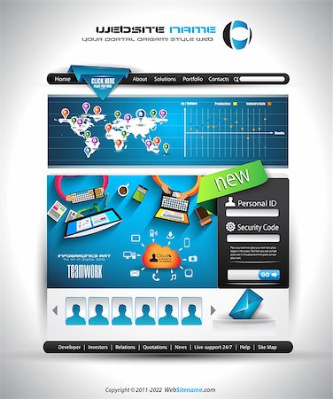 simsearch:400-04387930,k - Flat Style Website Template - Elegant Design for Business Layouts Template with a lot of design elements and infographics and long shadow items. Photographie de stock - Aubaine LD & Abonnement, Code: 400-07956723