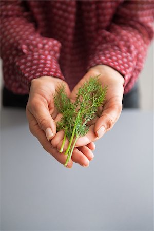 simsearch:400-03908268,k - Closeup on young housewife showing fresh dill Photographie de stock - Aubaine LD & Abonnement, Code: 400-07956879