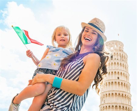 simsearch:400-08134687,k - Portrait of happy mother and baby girl with italian flag in front of leaning tower of pisa, tuscany, italy Stock Photo - Budget Royalty-Free & Subscription, Code: 400-07956934