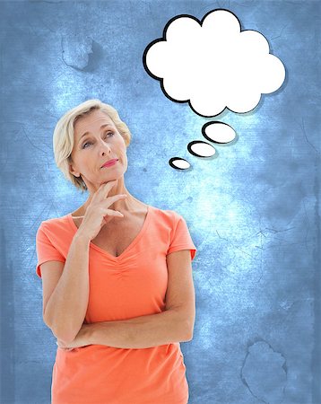 senior dark background - Thinking older woman with arms crossed against blue Stock Photo - Budget Royalty-Free & Subscription, Code: 400-07957173