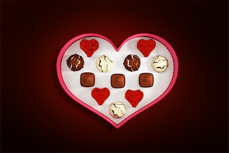 simsearch:400-07957212,k - Heart shaped box of candy against red background with vignette Stock Photo - Budget Royalty-Free & Subscription, Code: 400-07957215