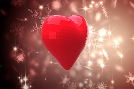 simsearch:400-07957226,k - Red heart against snowflake design shimmering on red Stock Photo - Budget Royalty-Free & Subscription, Code: 400-07957236