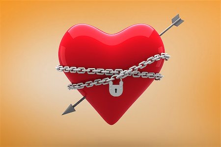 simsearch:400-07957226,k - Locked heart against orange vignette Stock Photo - Budget Royalty-Free & Subscription, Code: 400-07957740