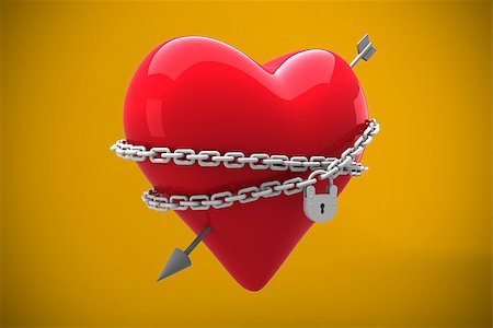 simsearch:400-07957226,k - Locked heart against yellow background with vignette Stock Photo - Budget Royalty-Free & Subscription, Code: 400-07957741