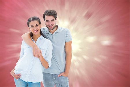 simsearch:400-07957006,k - Cute couple smiling at camera against valentines heart design Stock Photo - Budget Royalty-Free & Subscription, Code: 400-07957786