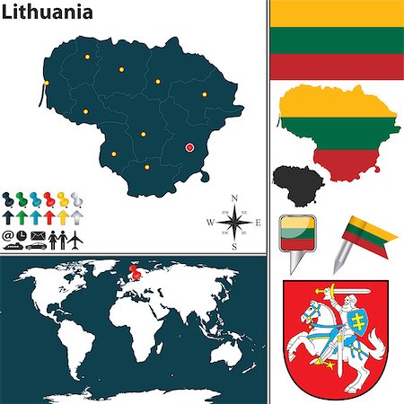 simsearch:400-06880742,k - Vector map of Lithuania with coat of arms and location on world map Photographie de stock - Aubaine LD & Abonnement, Code: 400-07958105