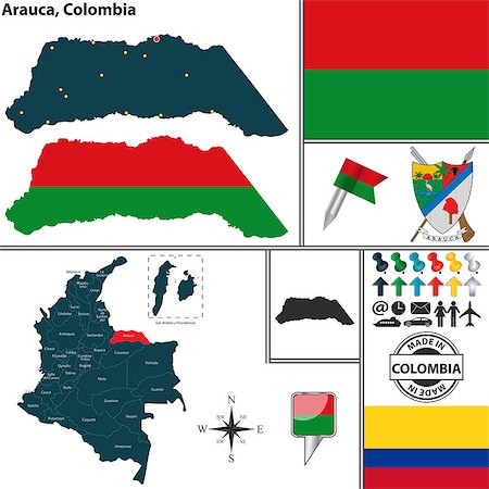 simsearch:400-07983677,k - Vector map of region of Arauca with coat of arms and location on Colombian map Photographie de stock - Aubaine LD & Abonnement, Code: 400-07958109