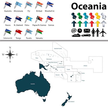 sateda (artist) - Vector of political map of Oceania set with buttons flags on white background Stock Photo - Budget Royalty-Free & Subscription, Code: 400-07958127