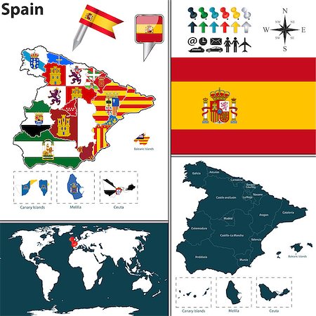 Vector map of Spain with regions with flags Stock Photo - Budget Royalty-Free & Subscription, Code: 400-07958130