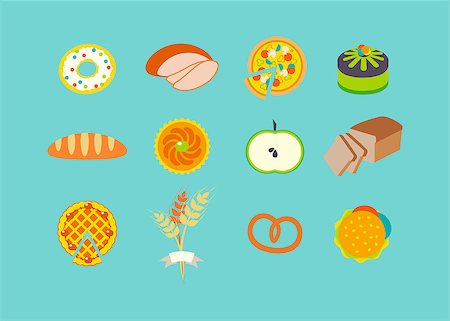 Icon set with pastries. Flat design. Bread and sweet pastries. Stock Photo - Budget Royalty-Free & Subscription, Code: 400-07950951