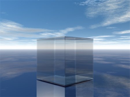 drizzd (artist) - glass cube in desert under blue sky - 3d illustration Foto de stock - Royalty-Free Super Valor e Assinatura, Número: 400-07950973