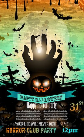 simsearch:400-05680756,k - Halloween Party Flyer with creepy colorful elements with a black portion of background for your text. Stock Photo - Budget Royalty-Free & Subscription, Code: 400-07951100