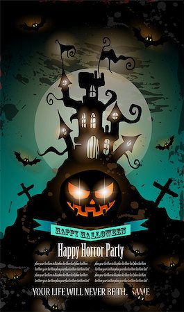 simsearch:400-05680756,k - Halloween Party Flyer with creepy colorful elements with a black portion of background for your text. Stock Photo - Budget Royalty-Free & Subscription, Code: 400-07951101