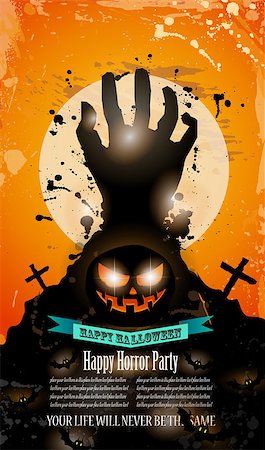 simsearch:400-05680756,k - halloween Party Flyer with creepy colorful elements with a black portion of background for your text. Stock Photo - Budget Royalty-Free & Subscription, Code: 400-07951102