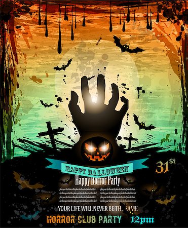 simsearch:400-09052600,k - halloween Party Flyer with creepy colorful elements with a black portion of background for your text. Stock Photo - Budget Royalty-Free & Subscription, Code: 400-07951103