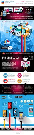 One page website flat UI design template. It include a lot of flat stlyle icons, forms, header, footeer, menu, banner and spaces for pictures and icons all in one page. Stock Photo - Budget Royalty-Free & Subscription, Code: 400-07951133