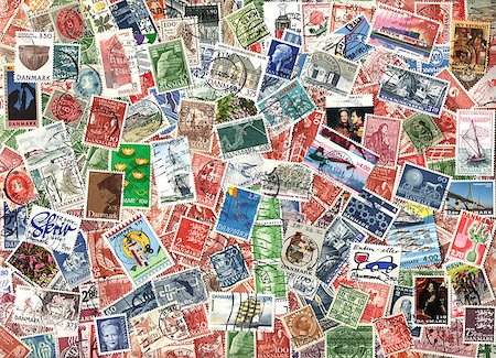 philately - Background of the old postage stamps issued in Denmark Stock Photo - Budget Royalty-Free & Subscription, Code: 400-07951389