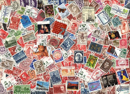 philately - Background of the old postage stamps issued in Denmark Stock Photo - Budget Royalty-Free & Subscription, Code: 400-07951390
