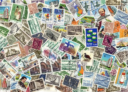 philately - Background of the postage stamps issued in Finland Stock Photo - Budget Royalty-Free & Subscription, Code: 400-07951392