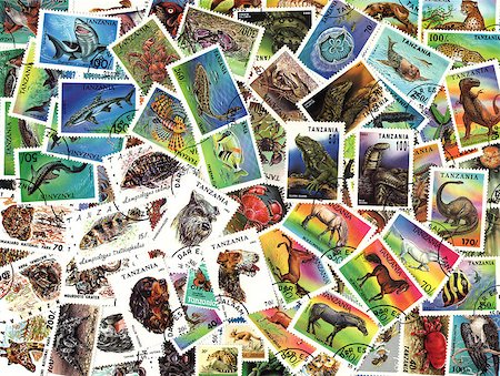 philately - Fauna. Background of the postage stamps issued in Tanzania. Stock Photo - Budget Royalty-Free & Subscription, Code: 400-07951406