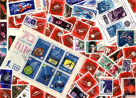 philately - Space. Background of the postage stamps issued in Soviet Union (USSR). Stock Photo - Budget Royalty-Free & Subscription, Code: 400-07951429