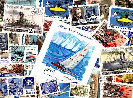 philately - Technics. Background of the postage stamps issued in the Soviet Union (USSR). Stock Photo - Budget Royalty-Free & Subscription, Code: 400-07951431