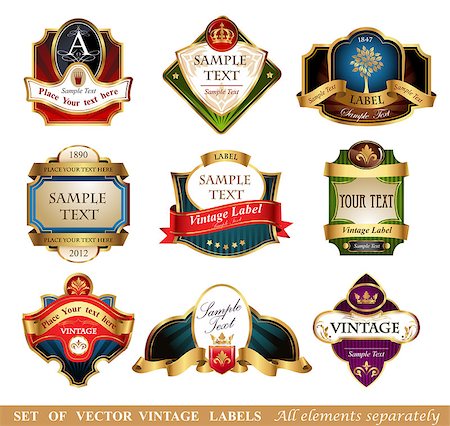 simsearch:400-04800809,k - Collection of golden ornate vector labels, 9 different styles Stock Photo - Budget Royalty-Free & Subscription, Code: 400-07952066