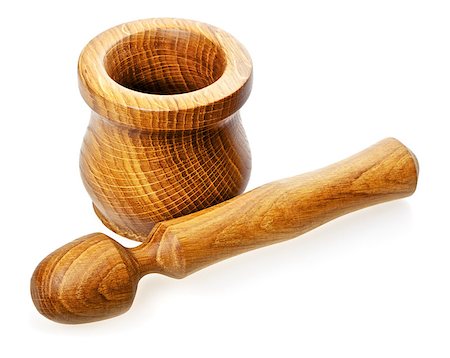 wooden pestle and mortar isolated on white Stock Photo - Budget Royalty-Free & Subscription, Code: 400-07952135