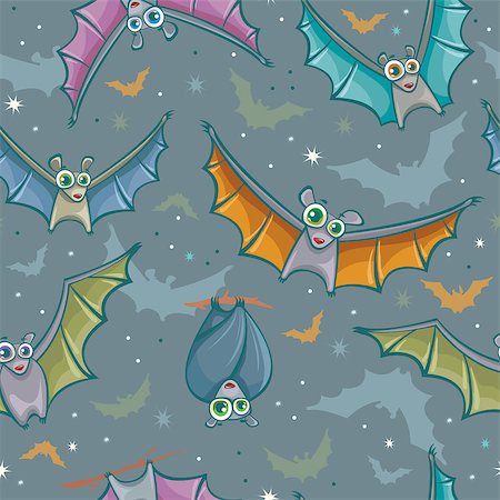 simsearch:400-05887739,k - Night seamless pattern with cartoon bats. Childish vector background. Stock Photo - Budget Royalty-Free & Subscription, Code: 400-07952186