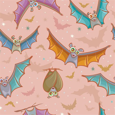 simsearch:400-05887739,k - Funny seamless pattern with cartoon bats. Childish vector wallpaper. Stock Photo - Budget Royalty-Free & Subscription, Code: 400-07952187