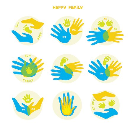 Collection of icons with human hands. Vector set with signs of love and care in family. Foto de stock - Super Valor sin royalties y Suscripción, Código: 400-07952202