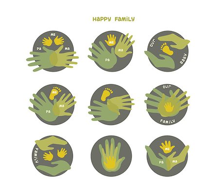 Collection of icons with human hands. Vector set with signs of love and care in family. Stock Photo - Budget Royalty-Free & Subscription, Code: 400-07952203