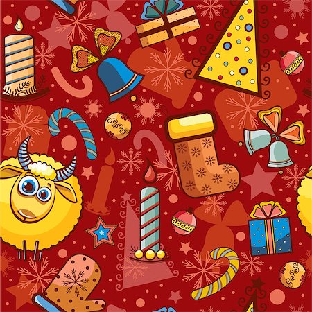 simsearch:400-08302769,k - Christmas seamless pattern with yellow ram. New year background. Photographie de stock - Aubaine LD & Abonnement, Code: 400-07952218