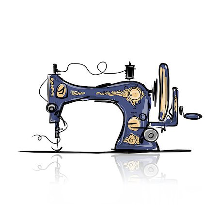 Sewing machine retro sketch for your design, vector illustration Stock Photo - Budget Royalty-Free & Subscription, Code: 400-07952256