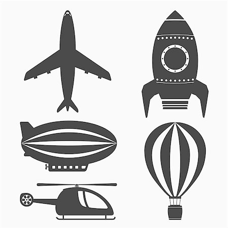 Air transport icons set, helicopter, airplane, hot air ballon, airship and rocket, vector eps10 illustration Stock Photo - Budget Royalty-Free & Subscription, Code: 400-07952686