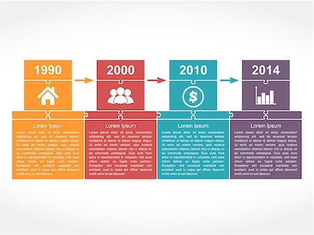 Infographics timeline design template with place for dates, icons and text, puzzle style, vector eps10 illustration Foto de stock - Super Valor sin royalties y Suscripción, Código: 400-07952726