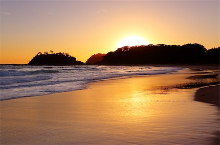 simsearch:400-07667033,k - The golden sun rises behind the headland and detached island at Number One Beach, Seal Rocks NSW Australia.  The beach is 1.3km long and curves around to face Stock Photo - Budget Royalty-Free & Subscription, Code: 400-07952923